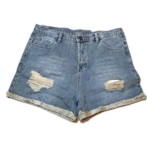 Distressed High Rise Denim Jean Shorts - Picture 1 of 6